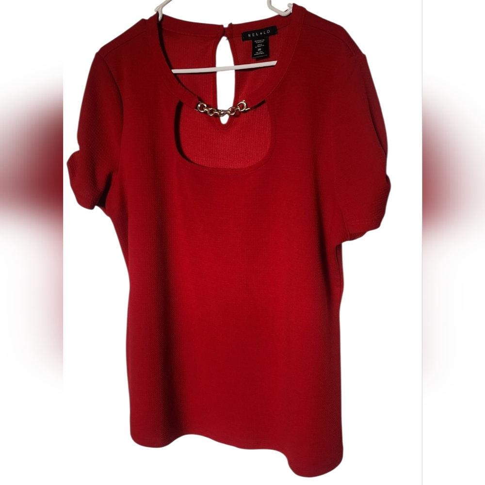 Red Waffle Knit Blouse